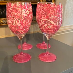 Lilly Pulitzer Pink Patterned Wine Glass Set